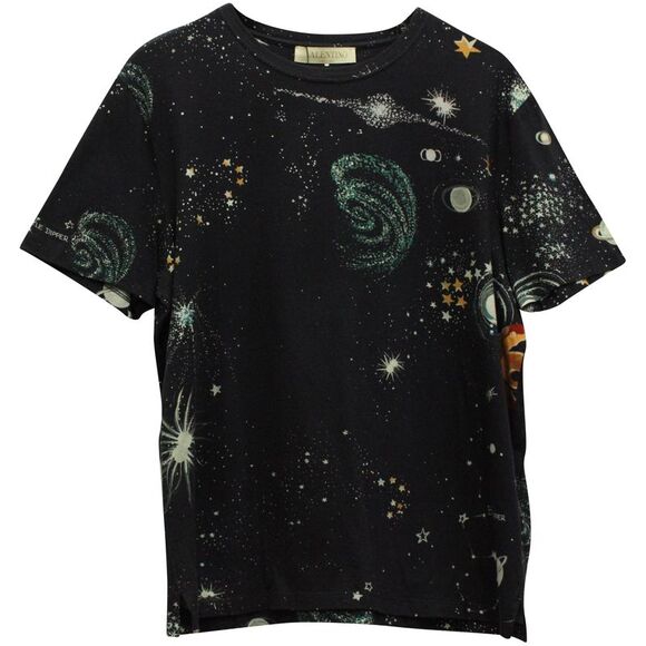 Valentino Cosmo Print T-shirt in Black Cotton Jersey